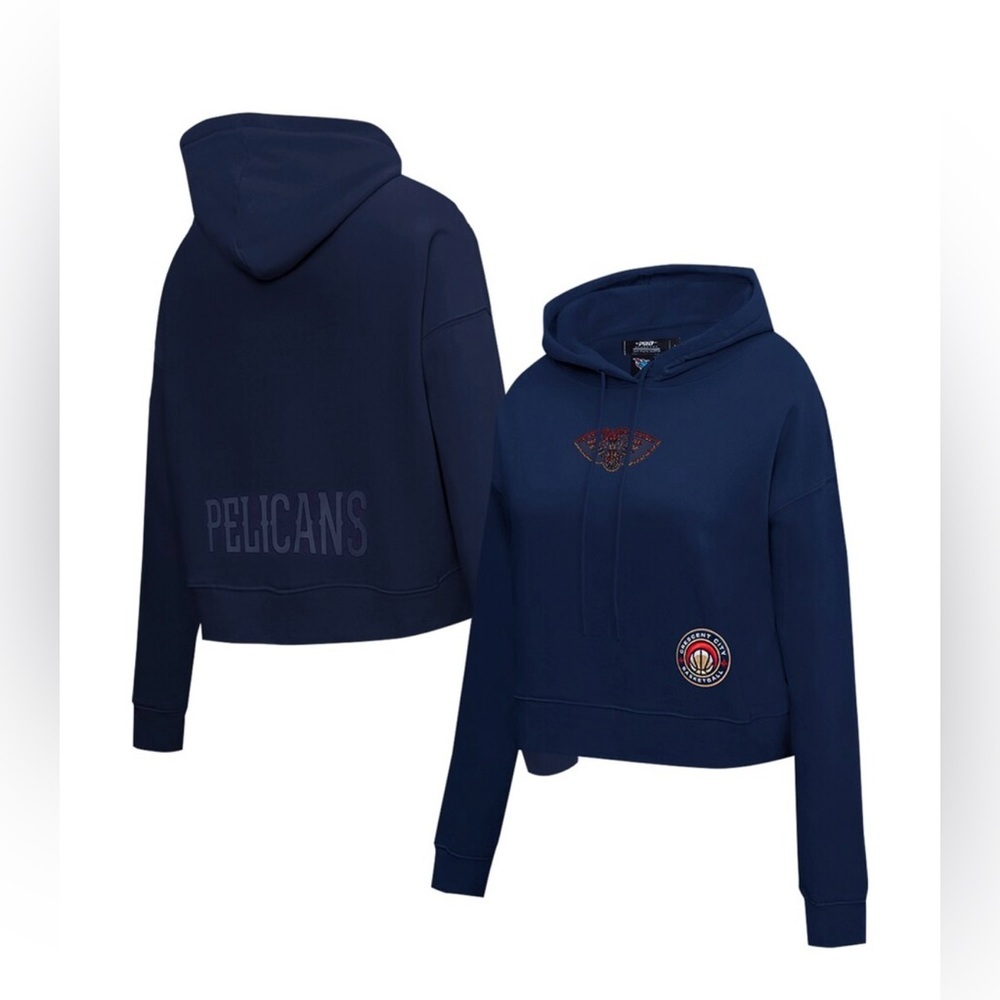 New Orleans Pelicans Navy Jewels Cropped Pullover Womens Hoodie NBA Medium New​